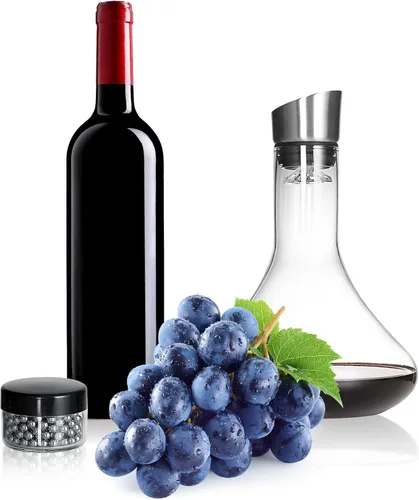 Miniatura 9 de LEMONSODA Decantador de vino de vidrio completo con aireador, filtro y kit de limpieza, cristalería transparente, sin plomo, gran regalo
