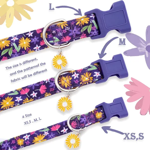 Miniatura 3 de Faygarsle Collar de Algodón para Perro Lindos Collares para Perros Pequeños Medianos Grandes Opciones de Colores Florales Púrpura Amarillo Collares