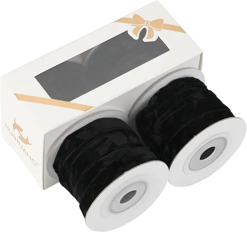 Miniatura 8 de HUIHUANG Cinta de Terciopelo Negro 3/8" Cinta de Terciopelo Arrugado para Adornos de Árbol de Navidad, Envoltura de Regalos, Decoración de Coronas