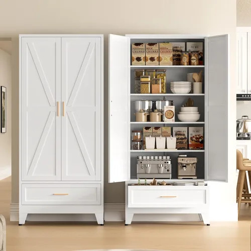 Miniatura 13 de COFaR Home Farmhouse - Armario de almacenamiento con 2 puertas de granero, armario alto de despensa de cocina con 3 estantes ajustables, para Azul