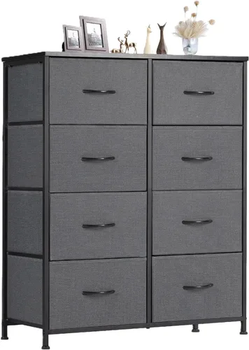 Miniatura 9 de Sweetcrispy Cómoda para dormitorio, cómoda de tela con 8 cajones, cómoda para armario, sala de estar, marco de acero resistente, parte superior