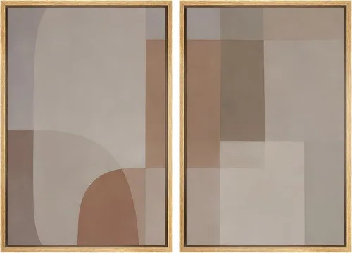 Miniatura 105 de SIGNWIN Lienzo enmarcado para pared, juego de arte de collage de ondas en espiral de mediados de siglo, formas abstractas, acogedor, neutro