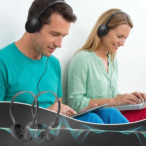 Miniatura 5 de Flutesan Paquete de 30 auriculares con cable, auriculares ajustables en la oreja con estéreo, auriculares para escuelas, laptop, viajes, avión, Negro
