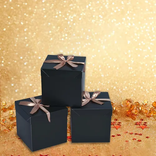 Miniatura 9 de 12 cajas de regalo de Navidad con tapas, cajas negras para cumpleaños, bodas, día de San Valentín, Navidad, aniversario (negro, 4 x 4 x 4 pulgadas)