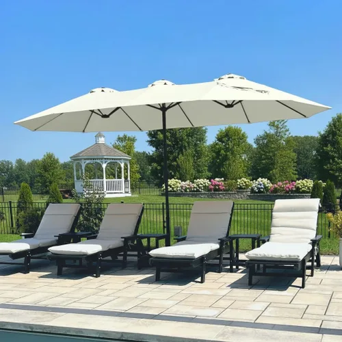 Miniatura 17 de PHI VILLA Sombrilla grande de 15 pies para patio con base incluida, sombrilla de doble cara rectangular para exteriores de gran tamaño con soporte