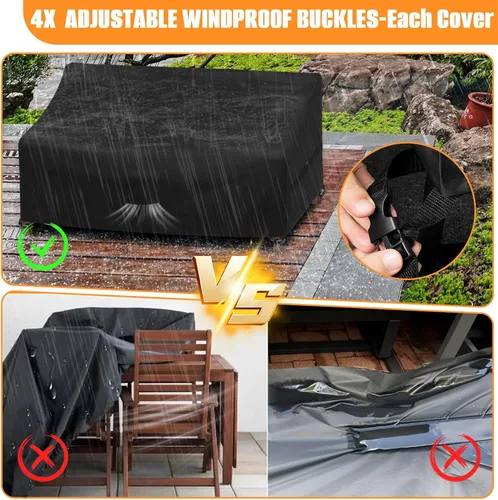 Miniatura 7 de Kovshuiwe Fundas para muebles de patio, juego de 4 piezas para muebles de jardín, terraza, patio, jardín, impermeable, mejorada, 420D, resistente