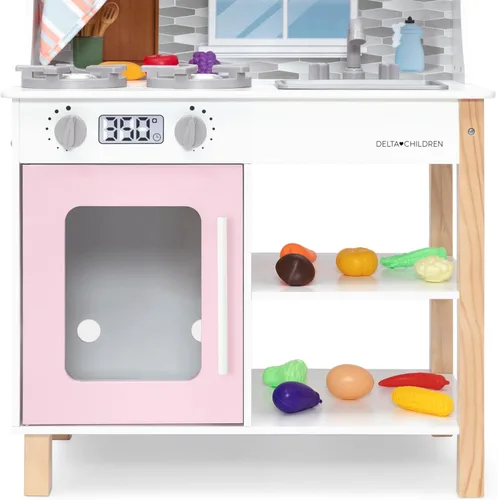 Miniatura 16 de Delta Children Tiny Chef Play Kitchen - Juego de cocina de juguete con perillas realistas que giran/hacen clic, horno, fregadero, microondas y 15