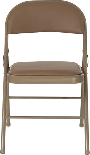 Miniatura 5 de EMMA + OLIVER Paquete de 2 sillas plegables de vinilo beige con doble refuerzo
