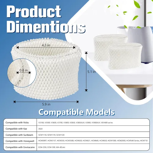 Miniatura 3 de Funmit WF2 - Filtro humidificador de repuesto para humidificador Vicks Kaz Starry Night Cool Mist V3500N V3700 V3100 V3900 Sunbeam 1118 1119