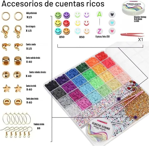 Miniatura 3 de YMSDZHL Kit de Fabricación de Pulseras con Más de 6000 Cuentas de Arcilla, 24 Colores de Cuentas Planas DIY Preppy para Hacer Joyas de Amistad