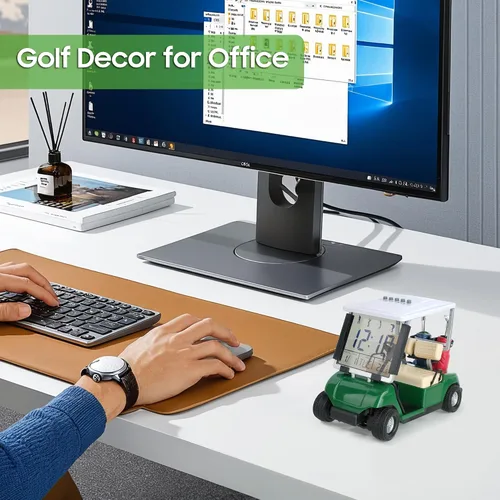 Miniatura 4 de 10L0L Mini carrito de golf, despertador, pantalla LCD, calendario, regalos de golf para hombres, aficionados, golfistas, recuerdo de carrera Verde