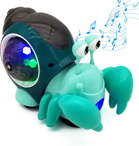 Tipmant Cangrejo Eléctrico para Bebé y Niño Pequeño, Lindo Juguete de Vehículo de Animal Electrónico, Gatea, Reproduce Música, Luz Luminosa para