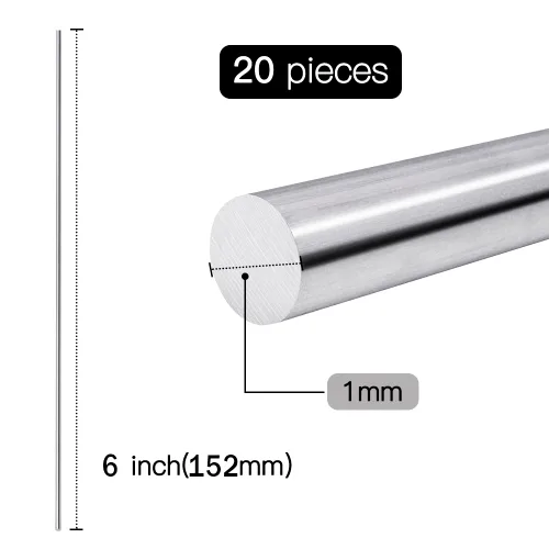 Miniatura 2 de Feelers - Varilla redonda de aluminio sólido de 6061, diámetro de 1/26" (1mm), para bricolaje de 150mm de longitud, 20