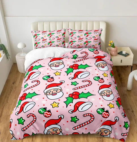 Miniatura 23 de Herside Juego de funda de edredón de Navidad, tamaño Queen, colorido patrón navideño impreso, bonita decoración navideña, microfibra suave, funda