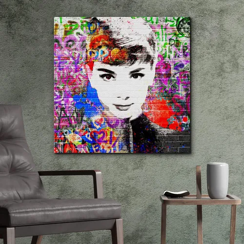 Miniatura 2 de NWT Lienzo impreso para pared, pintura en aerosol de ladrillo Audrey Hepburn Retrato Graffiti y arte callejero, ilustraciones abstractas, arte