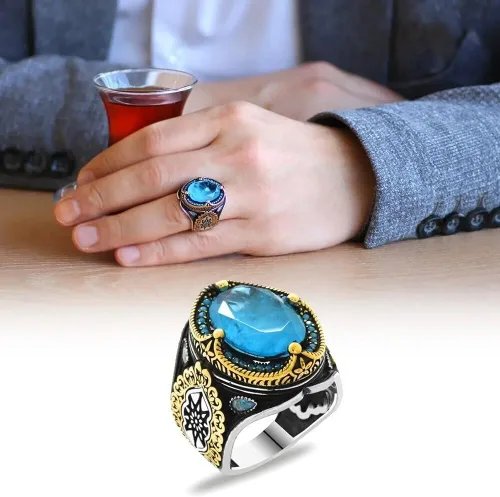 Anillo de plata de ley 925 para hombre, joyería de piedra paraiba, regalo vintage, ónix Aqeq, anillos para hombre, todos los tamaños