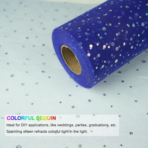 Miniatura 4 de Rollos de tul con purpurina, 6 pulgadas por 50 yardas (150 pies) de tela de tul de tela de tul para faldas tutú, costura, cumpleaños, boda, Azul real