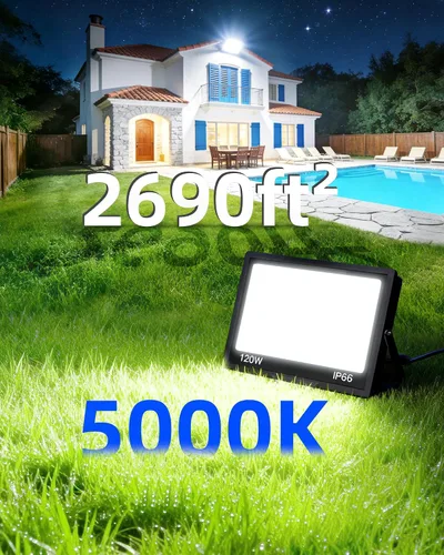 Miniatura 2 de Luz de inundación LED de 120 W para exteriores con enchufe, luces de seguridad superbrillantes de 14400 lm con cable de 5 pies, luz de trabajo LED