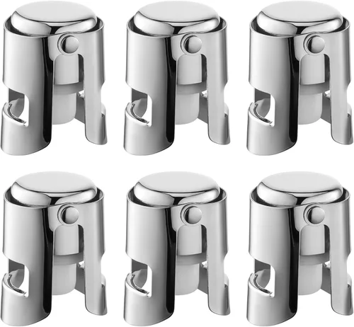 Miniatura 20 de Tapones de champán con protector de champán de acero inoxidable con silicona de grado alimenticio a prueba de fugas que se mantienen frescos, Negro