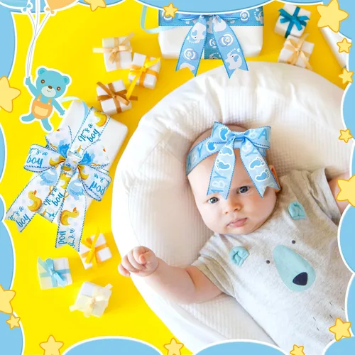 Miniatura 6 de 6 rollos de 30 yardas de cinta azul claro para baby shower, decoración de bienvenida para envolver regalos, caja de lazo, decoración de mesa