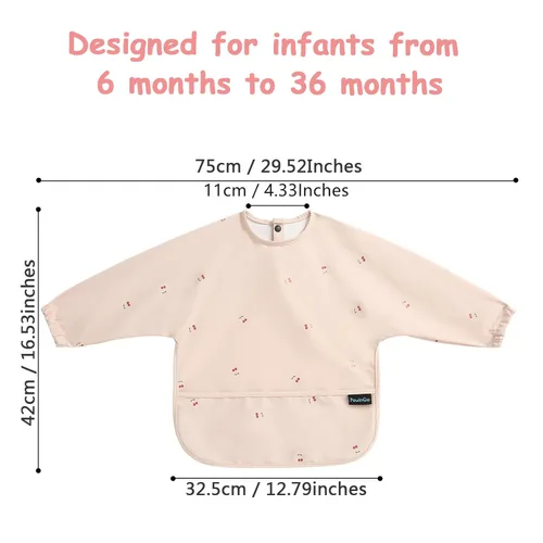 Miniatura 2 de Baberos de Bebé con Manga Larga y BLW, Baberos de Cobertura Total para Alimentación de Bebé, Material de PU Suave y Amigable con la Piel, Lavable a