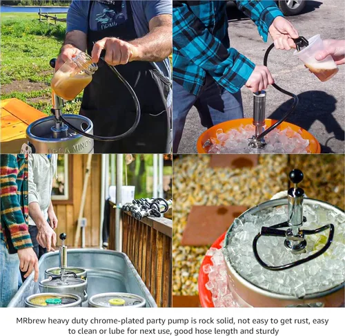 Miniatura 6 de MRbrew Bomba de fiesta de barril, bomba de mano de barril de cerveza con sistema D americano, bomba de picnic de 4 pulgadas con grifo de cerveza