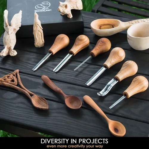 Miniatura 8 de BeaverCraft S14x Kit de herramientas de tallado de cuchara SC05 Kit de tallado de madera Juego de cuchillo de talla de madera