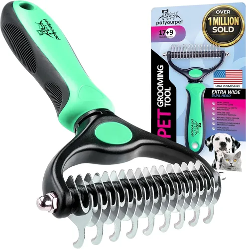 Miniatura 11 de Pat Your Pet Cepillo de deshedding – Rastrillo de doble cara para perros y gatos – Peine de desprendimiento y herramienta de desenmascaramiento