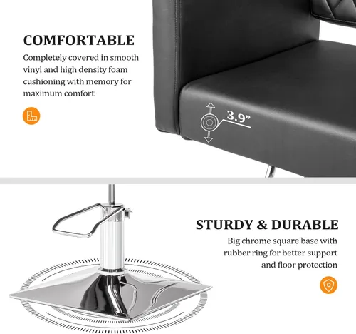 Miniatura 6 de Bonnlo Silla de salón para estilista asiento ancho, silla de peluquería hidráulica con reposapiés de aleación de aluminio, silla de peluquería negra