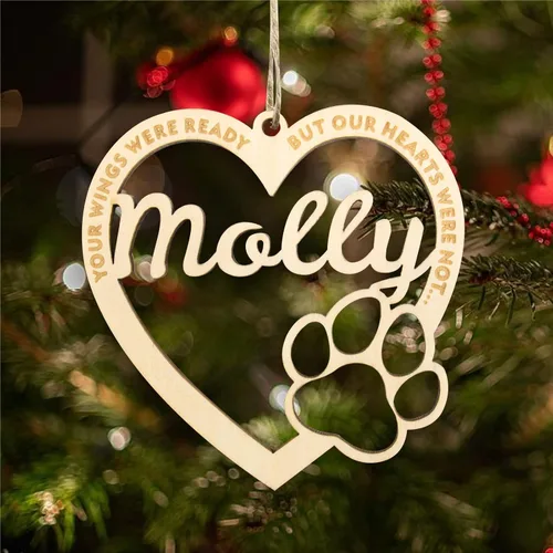 Miniatura 5 de Adorno personalizado de pata de perro y gato, adorno personalizado con nombre de mascota, adornos de madera personalizados para árbol de Navidad