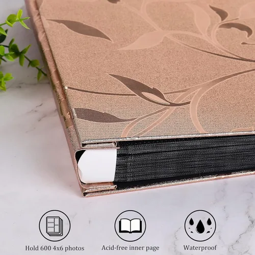 Miniatura 4 de Recutms - Álbum para 600 fotos, de cuero sintético, cosido, para 5 fotos de 10 x 15 cm por página, regalo para madres, padres Hoja de oro