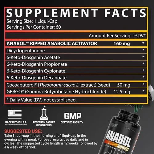 Miniatura 3 de Nutrex Research Anabol Ripped Constructor de Músculo Anabolizante para Hombres, Suplemento 2-en-1 de Construcción Muscular y Reducción, (60 unidades)