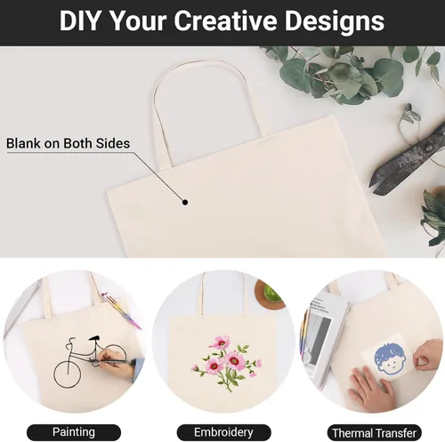 Miniatura 4 de Segarty Bolsa de lona pequeña, paquete de 6 bolsas de lona en blanco de 15 x 16 pulgadas para mujer, bolsa lisa reutilizable con algodón natural