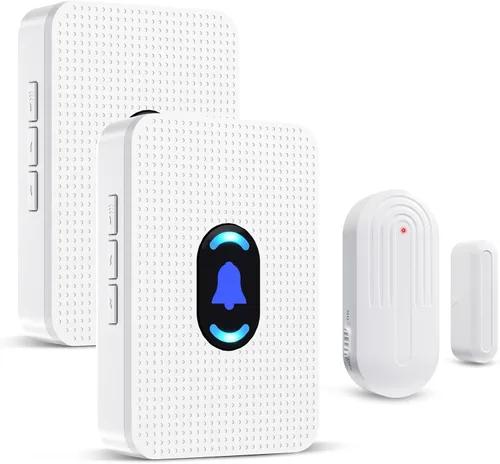 Timbre de Puerta, Daytech Timbre Inalámbrico con Sensor de Puerta Cuando se Abre la Puerta, Alcance de 800 pies, 20 Timbres, 5 Niveles de Volumen, 1