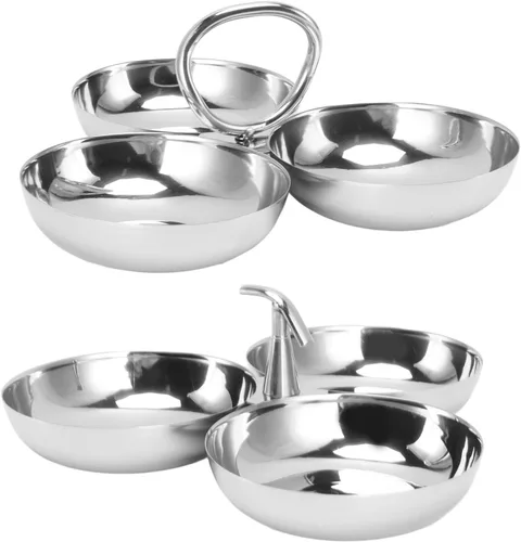 Miniatura 9 de Plato de Servir de Acero Inoxidable 304, Plato de Frutas 3 en 1 con Compartimento para Aperitivos, Platos de Postre Reutilizables, Plato de Frutas