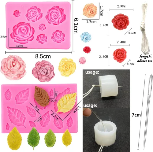 Miniatura 3 de 8 moldes de peonía de cuatro tamaños grande + mediano + pequeño + extra pequeño + hoja de peonía con aguja grande que absorbe los ojos, vela