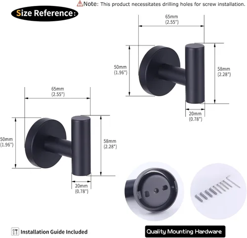 Miniatura 7 de GERZWY Gancho para abrigo de baño negro mate SUS 304 de acero inoxidable, gancho único para toalla/bata, para baño y cocina, estilo hotel