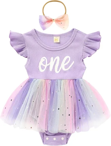 Miniatura 57 de GRNSHTS Traje de bebé niña 1er cumpleaños traje acanalado tul mameluco princesa pastel Smash sesión de fotos ropa + diadema