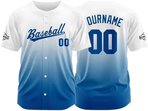 Miniatura 35 de Camiseta de béisbol con degradado personalizado, nombre, número y logotipo personalizados para hombres, mujeres y niños