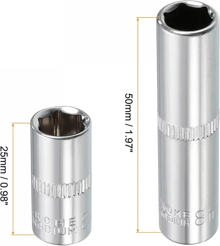 Miniatura 2 de uxcell Juego de 4 llaves de vaso de 0.315 pulgadas (0.315 in) poco profundas y profundas, métricas de 6 puntos, acero CR-V