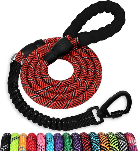 Miniatura 41 de Correa de perro de cuerda de 3 pies: correa resistente con gancho giratorio bloqueable, hilos reflectantes, bungee y asa acolchada - Correa