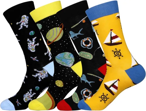 xiaomaizi Calcetines de vestir divertidos y coloridos para hombre, divertidos y locos, casuales, talla 7-13