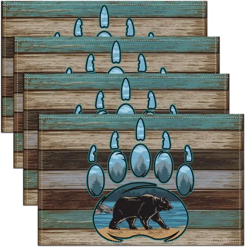 Miniatura 17 de Juego de 4 manteles individuales abstractos con flechas estilo granja, cabaña, ciervos salvajes, cornamentas, para cocina, comedor, decoración
