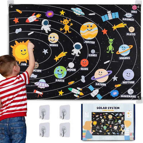 BONNYCO Sistema Solar para Niños Juguetes con 61 Figuras de Fieltro. Juguetes Montessori del Espacio, Regalos de Cumpleaños para Niñas y Niños