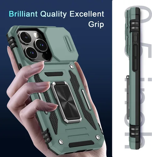 Miniatura 254 de DEERLAMN Funda para iPhone Xs Max con funda deslizante para cámara + protector de pantalla, soporte giratorio de anillo de grado militar a prueba