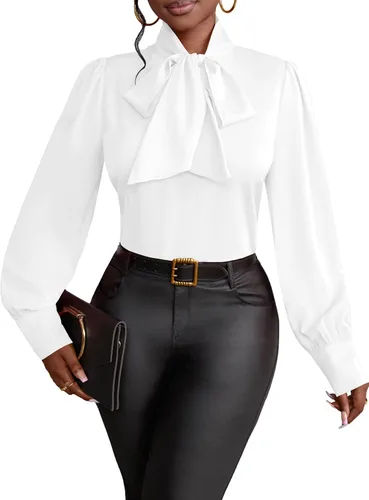Miniatura 45 de Vrtige Camisa de mujer elegante con cuello de lazo, manga larga, blusa para la oficina