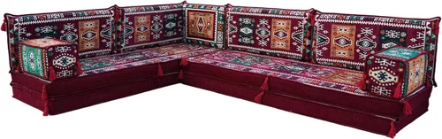 Miniatura 5 de arabicsofa Sofá de piso árabe granate en forma de L - Juego de asientos modulares de esquina para habitación de invitados