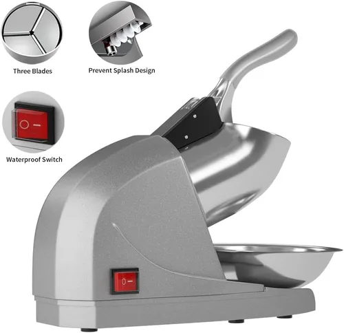 Miniatura 9 de OKF Máquina de afeitar de hielo para evitar salpicaduras, máquina eléctrica de hielo afeitado de 3 cuchillas, máquina de afeitar de hielo de 380 W