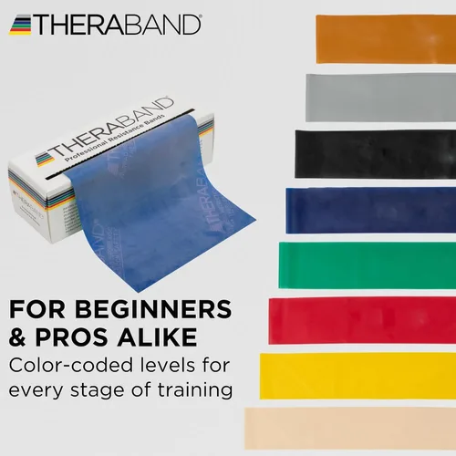 Miniatura 7 de Theraband Professional Bandas de Resistencia de látex para ejercicios de cuerpo superior e inferior, terapia física, pilates inferior, en casa, azul