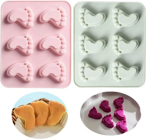 MoldFun Paquete de 2 moldes de silicona para pies de bebé para baby shower, fiesta, huellas, chocolate, caramelos, gelatina, gelatina, utensilios